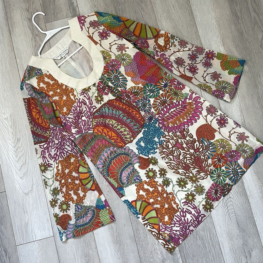 Trina Turk Dress silk floral mini aline womens (size 8) bohemian hippie colorful